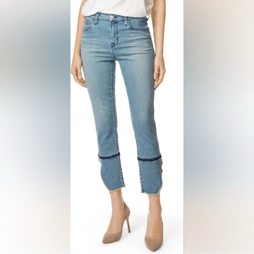 J Brand Ruby High Rise Crop Cigarette Raw Hem Jeans in Patriot Wash Size 27
